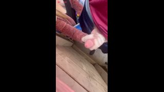 Babysitter jerks cock off on the patio during a busy day-5