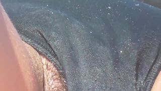 Hairy pussy slip out of thong during suntanning Hairy!-1