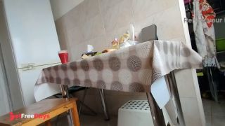 Hairy brunette pussy, big tits, sensual hairy woman in the kitchen. Sexy milf, hairy pussy-1