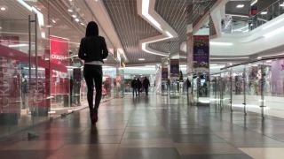 MylatexbabyJulia Sexy Walk in Latex Leggings and High Heels in a Mall-8