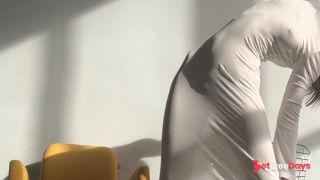 perfect relax stretching in tight transparent dress-3