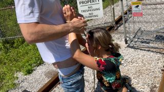 Tied Up Wife Takes Double Creampie In Public From Husband And Friend.-2