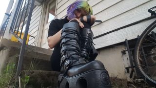 online porn video 20 Cyberpunk goth girl boot worship and spitty soles, femdom strapon slave on fetish porn -1