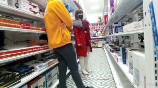 Exhibitionist wifeExhibitionist Wife red jacket  transparent dress in public store-6