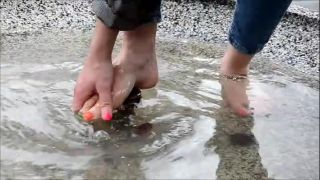 Stinky feet – Barefoot Urban Girls – RED-X barefoot in mud and icy water, nylon femdom on fetish porn -8