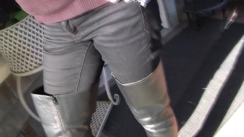 Eden Alexander does some foot crushing with pointy metal tipped thigh high boots