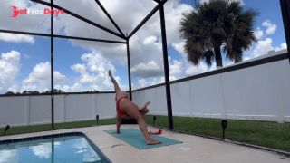 Sexy neighbor yoga instructor stretching by pool-7