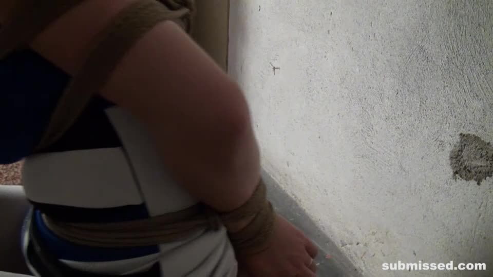 Submissed e351 Nicola in distress bound and tightly pantyhose-cleavegagged tit-grabbed