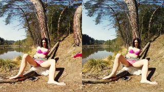 083  Long Leg Evelin Outdoor In Forest Masturbate With Dildo  3DVR180 S-1