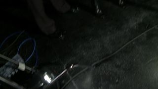 Shackled blonde in leather suit is served two cocks blow...-1