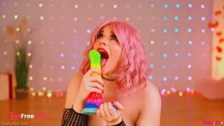 [GetFreeDays.com] Rainbow horse dildo deepthroat  Close up throat fuck Adult Clip April 2023-9