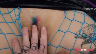 Goth milf with fat ass in fishnets tests claw vibrator before getting backshots and cum on ass-1