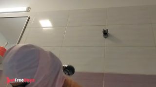 Hairy pussy wife, big ass takes a shower. Sexy Latina hairy pussy, big ass, big tits.-5