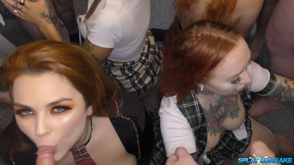 Aloralux, Demi Devine, Forbidden Gal, Mandy Foxxx - 4-girl redhead schoolgirl bukkake session (Bukkake porn)