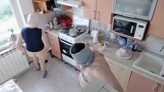 Hermina - Amateur couple having fun in the kitchen. Amateur wife with hairy pussy, big tits, big nipples, big-0