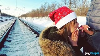 Jane Brown - Winter Outdoor Amateur Blowjob on the Railway Jane Brown-9