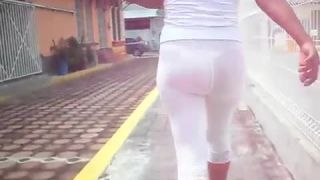 See through white pants make her a slut public -8