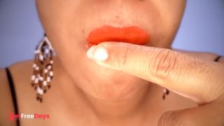 Ebony MILF with red lips eats a fruit suggestively-5