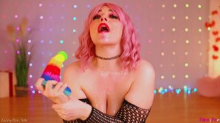 Rainbow Horse Dildo Deepthroat  Close Up Throat Fuck-5