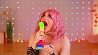 Rainbow Horse Dildo Deepthroat  Close Up Throat Fuck-9