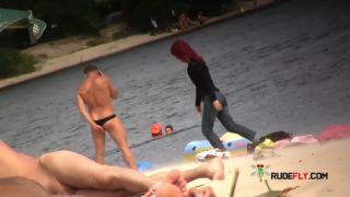 Exhibitionist Wife Teasing Nude Plage Voyeurs Next To Hubby!  3-6