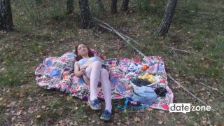 Young Amateur In White Stockings Masturbates In The Forest-1