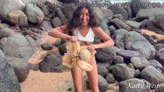 Katty West - Minipack 2 Naked girl found a coconut on a public beach and poured the juice over her body-5
