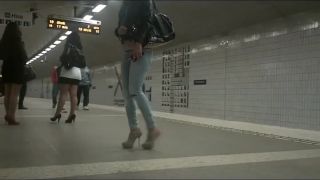 Perfect girl in high heels waits for  train-0