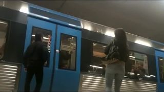 Perfect girl in high heels waits for  train-9