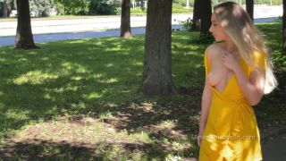 Yelow Dress. Topless Walk. Beautiful Woman Tits In Public. 1080p-2