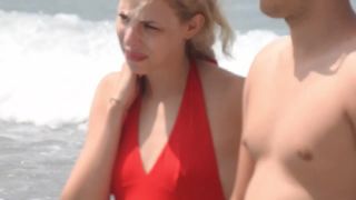 Blonde's hot pussy bulge in swimsuit-0