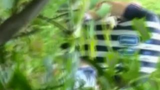 Voyeur hidden in the bushes catches teen couple fucking-1