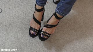 Kinky Foot Girl – 4K New Black Strappy Heels Need To Be Broke In - [Webcam]-2