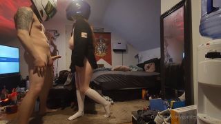 A girl in a bathrobe excites a guy and spanks him in the balls part 2.-4