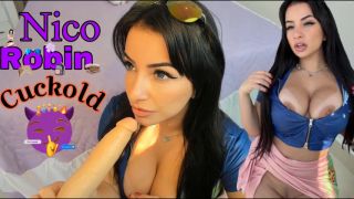 Corno Nico Robin cosplay making you her cuckold while cheating you and cum swallow-9