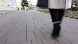 Public High Heels Walking, Worn Pantyhose And Foot Play (Sexy Boots, Pa-0