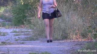 walking in tan shiny pantyhose-4