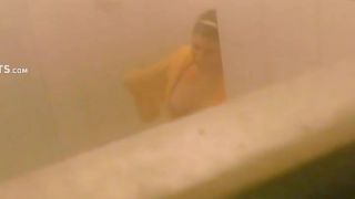 Women peeped as they chat in a shower Voyeur-9