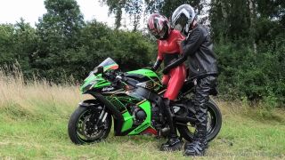 The hot biker girl is getting railed on her bike.-2