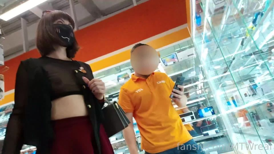 Exhibitionist wifeExhibitionist wife transparent dress in public store