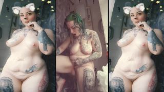 free porn clip 49 TattooedMilfyMama – Green Goddess Horny Cum Shower Show, femdom ball whipping on bbw -9